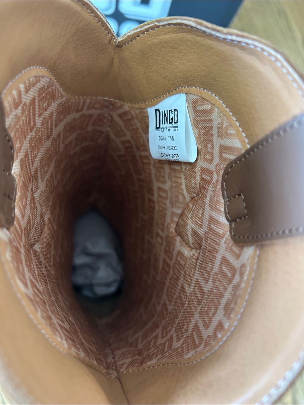 dingo Untamed Leather Wester Boots with heel, Brown Cow Print, size 7.5, NIB - Picture 11 of 13